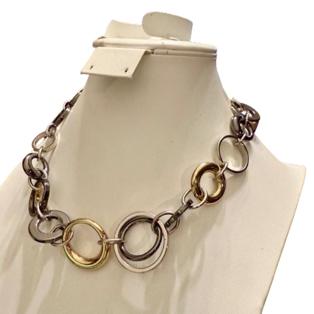 VTG Anne Klein Gunmetal Silver & Gold Tone Link Necklace NWT